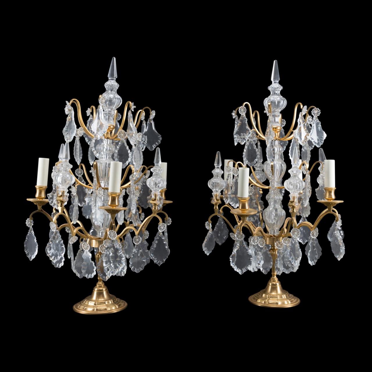 Appraisal: PAIR OF LOUIS XV STYLE ORMOLU CRYSTAL GIRANDOLES Pair of