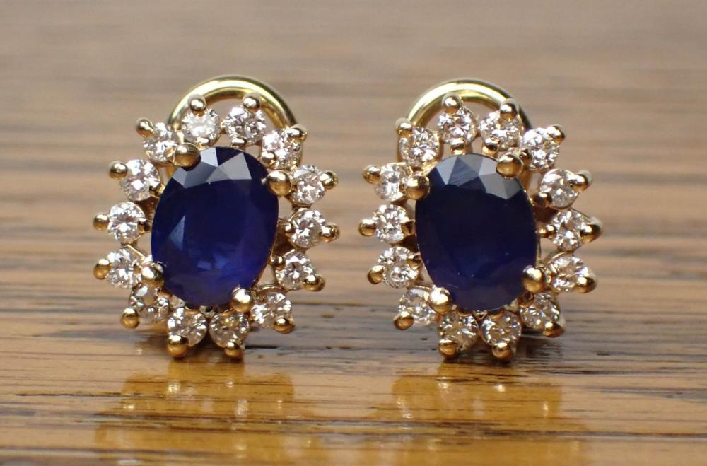 Appraisal: PAIR OF VINTAGE SAPPHIRE AND DIAMOND EFFY EARRINGS each omega