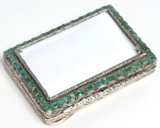 Appraisal: Emerald -silver the lid set with emerald-cut emeralds marked on