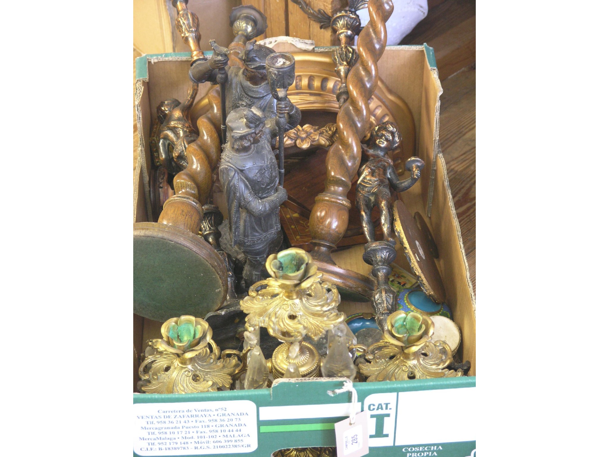 Appraisal: Two pairs of patinated spelter figural lamp stems rococo-style brass