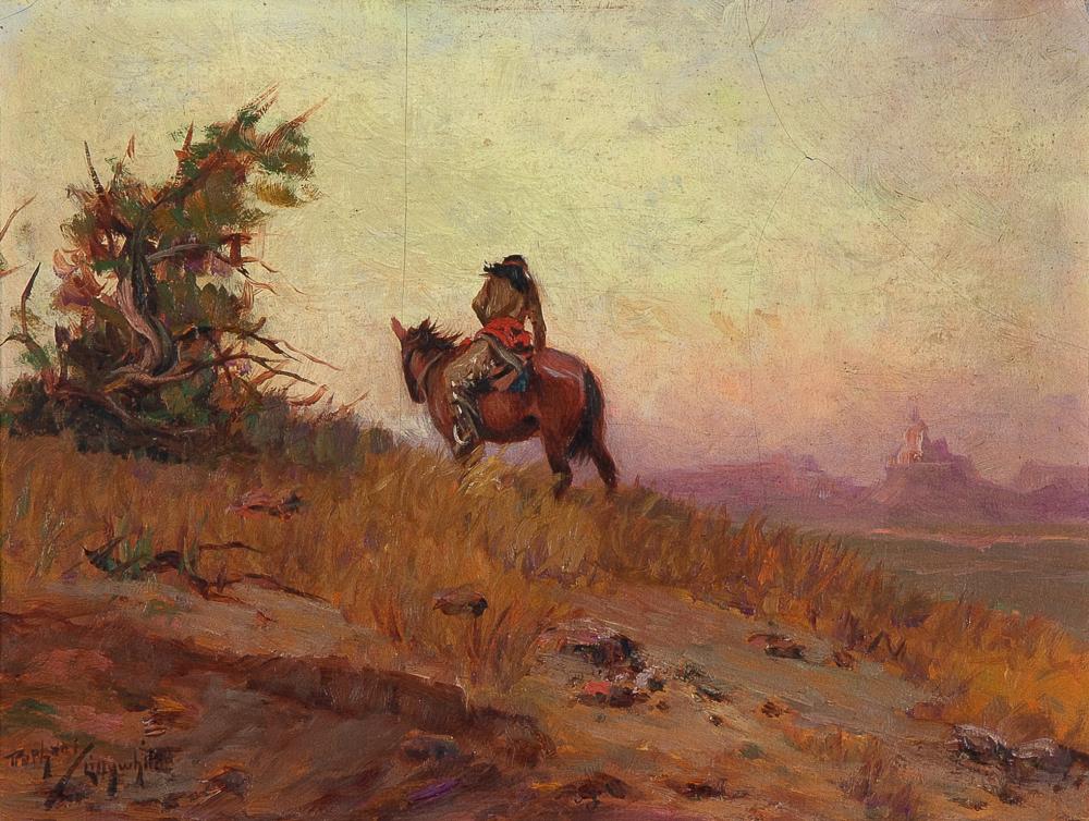 Appraisal: Raphael Lillywhite - Untitled Lone Indian on Horseback oil on