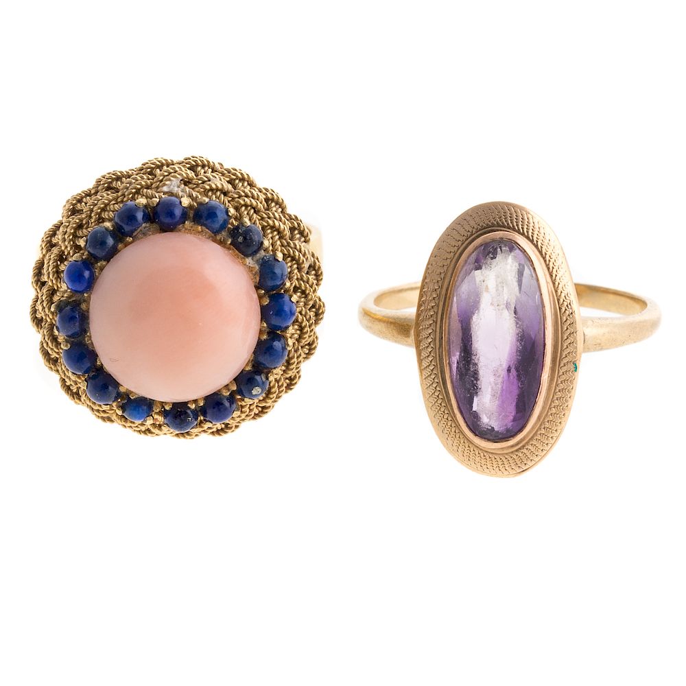 Appraisal: An K Coral Lapis Ring and K Amethyst Ring K