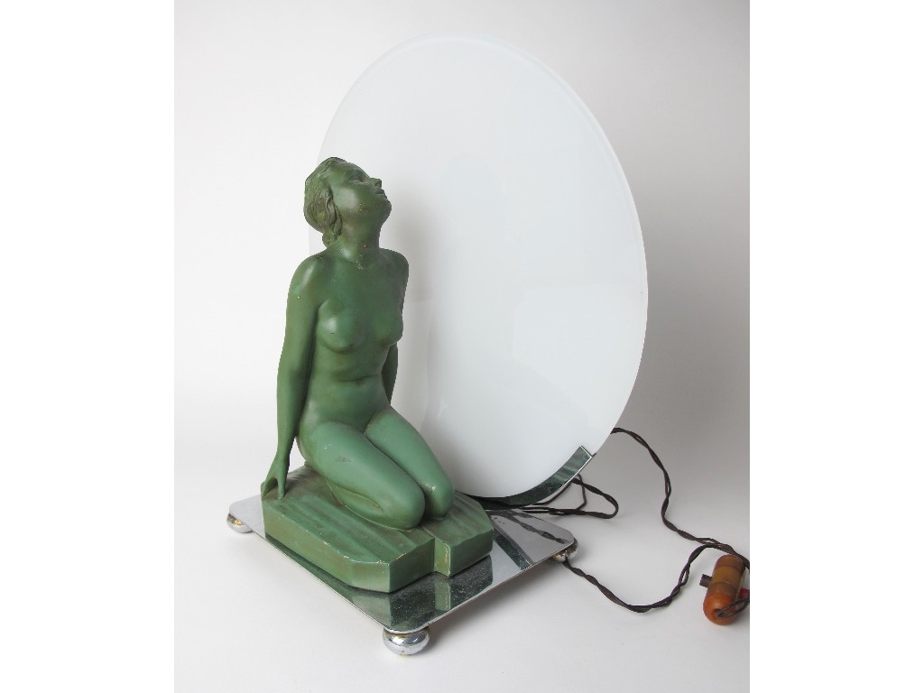 Appraisal: An Art Deco painted spelter figural table lamp modelled as