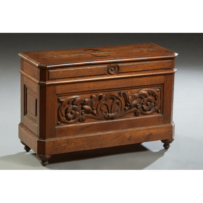 Appraisal: Diminutive French Provincial Henri II Style Carved Oak Coffer c