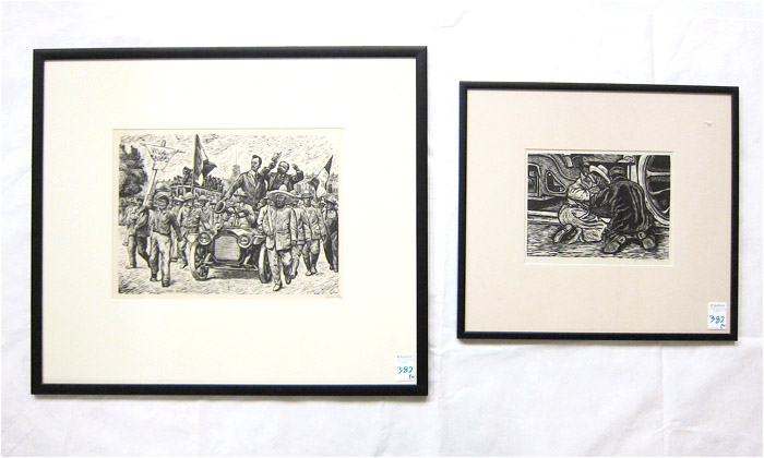 Appraisal: TWO LINOCUTS LEOPOLDO MENDEZ Mexico - titled Entrada de Madero