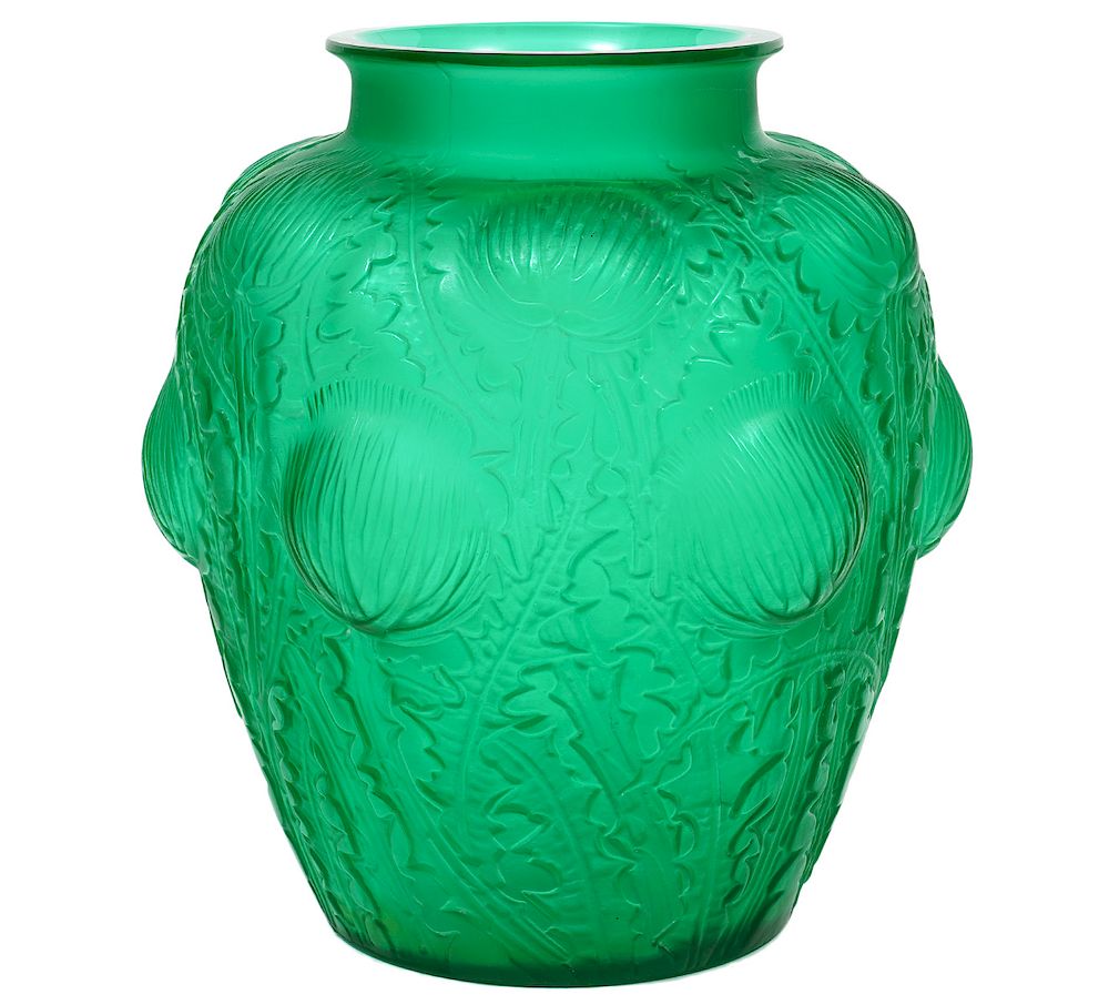 Appraisal: Rene Lalique 'Domremy' Emerald Green Vase Rene Lalique emerald green