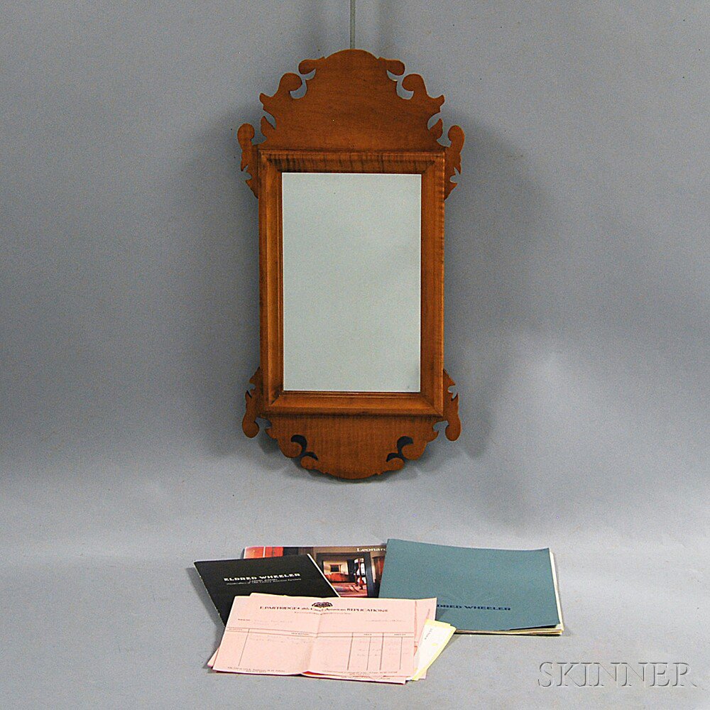 Appraisal: Small Eldred Wheeler Chippendale-style Tiger Maple Scroll-frame Mirror with accompanying