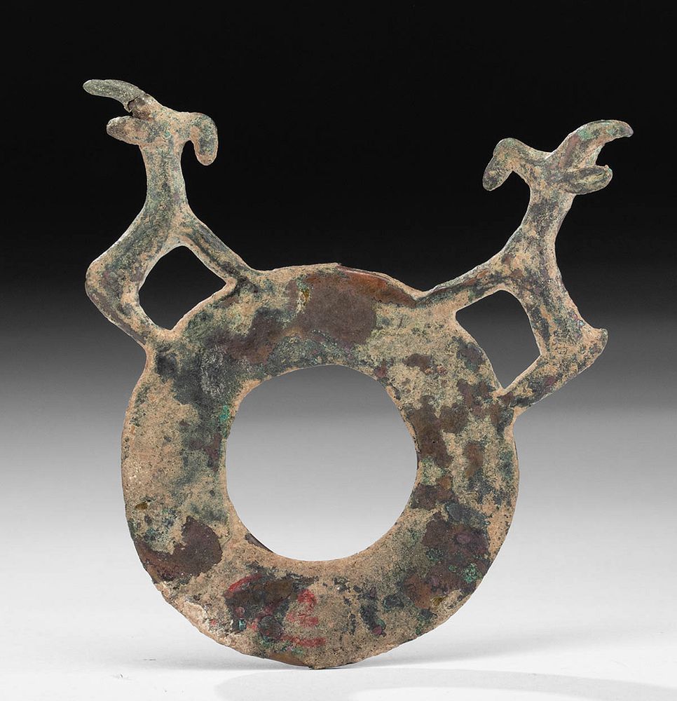 Appraisal: Luristan Bronze Horse Harness Fitting w Ibex Ancient Near East