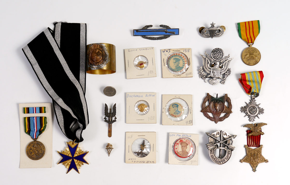 Appraisal: COLLECTION OF MILITARY PINS BUTTON AND MORE total pieces to