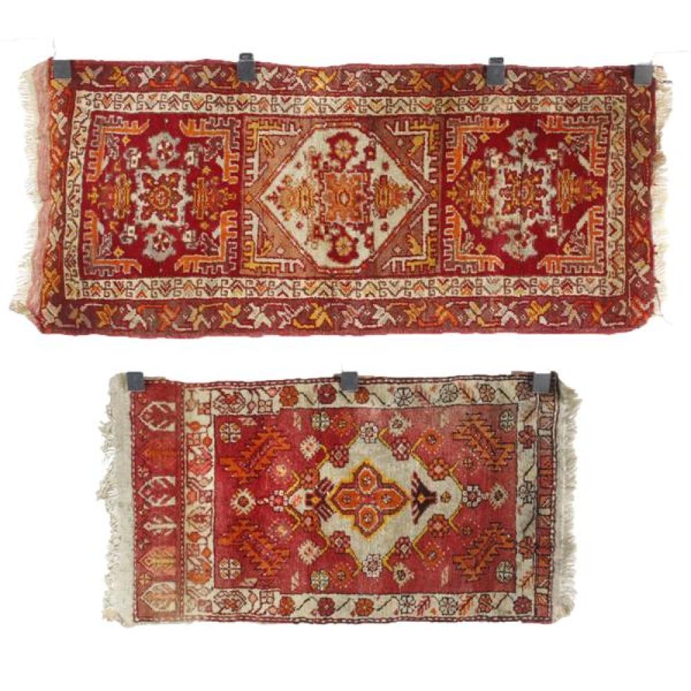 Appraisal: TWO HAND KNOTTED TURKISH ANATOLIAN YASKTIK PILLOWBAGS CIRCA WOOL PILE