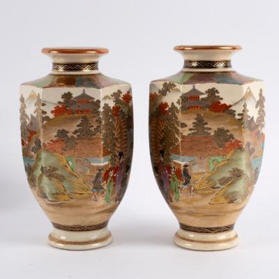 Appraisal: A pair of Japanese Satsuma hexagonal vases painted with figures