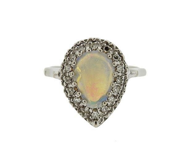 Appraisal: K Gold Opal Diamond Dome Ring METAL K Gold GEMSTONES