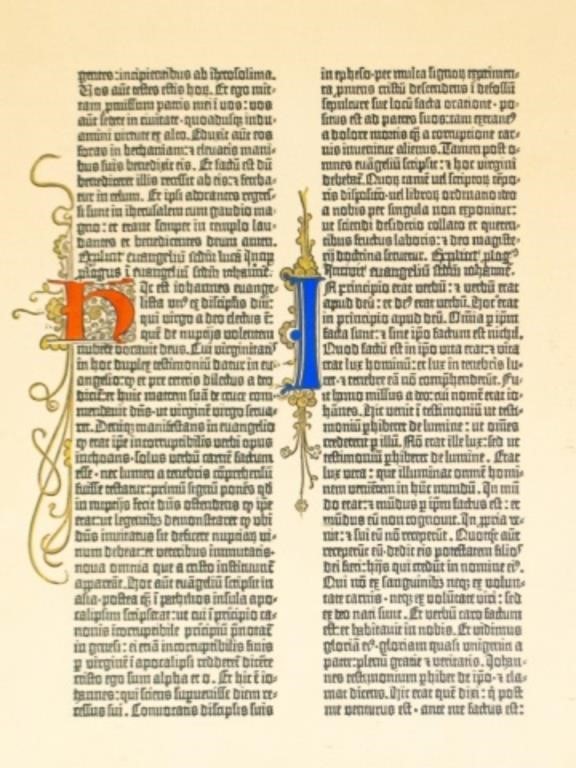 Appraisal: Reproduction of a page of the Gutenberg Bible The Gospel