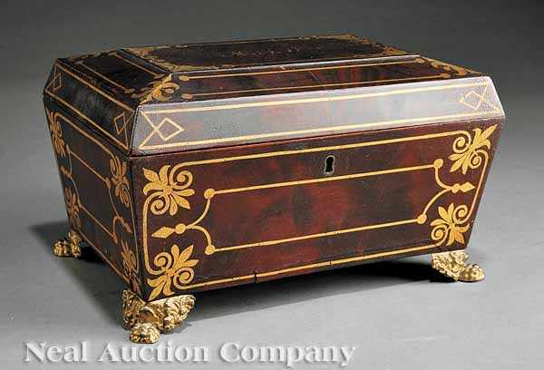 Appraisal: An American Classical Mahogany and Gilt Stenciled Brass Coffer early