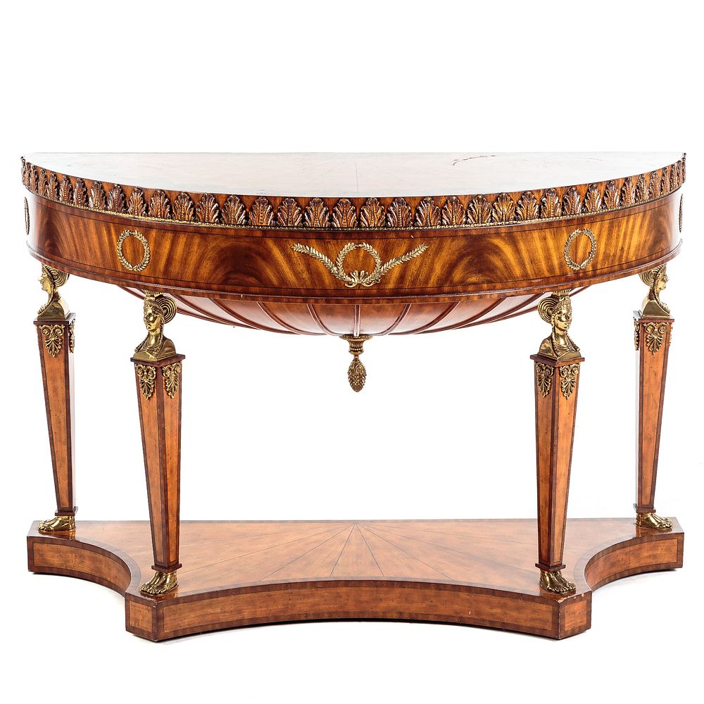 Appraisal: Maitland Smith Empire Style Demilune Console Mahogany and mixed wood