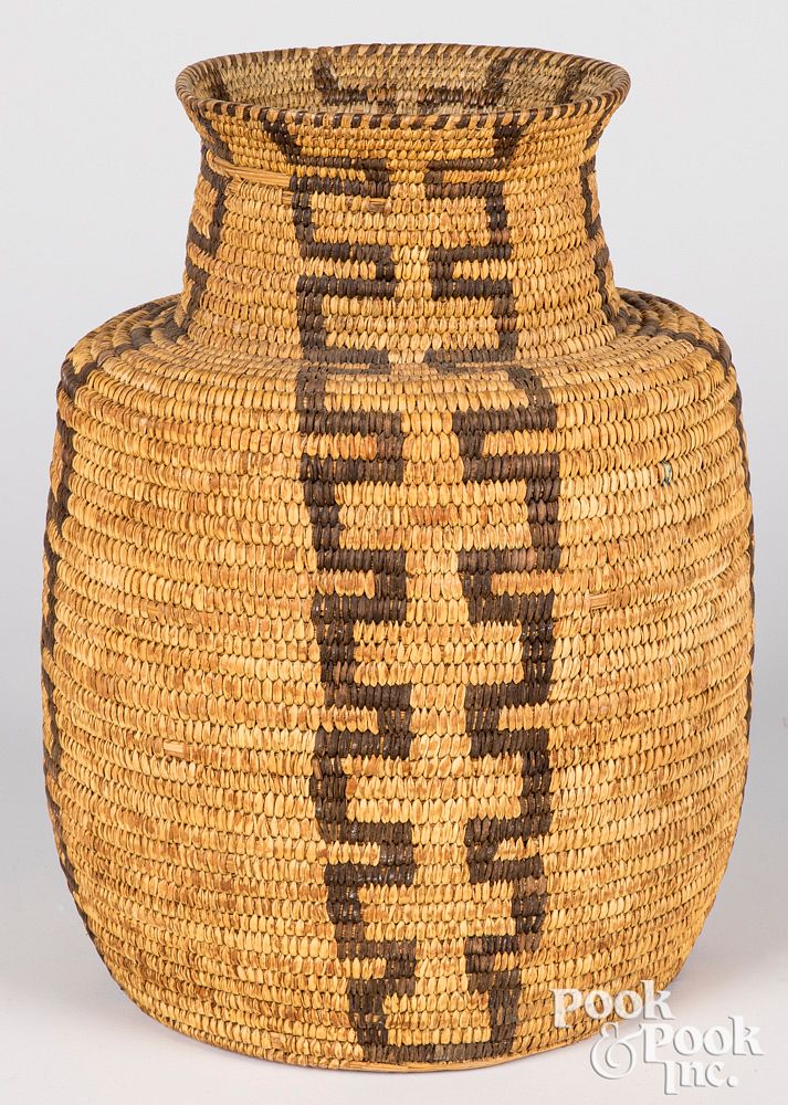 Appraisal: Papago Indian olla-form coiled basket Papago Indian olla-form coiled basket