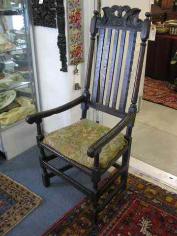 Appraisal: Cromwellian Period Arm Chair carved '' tall back '' wide