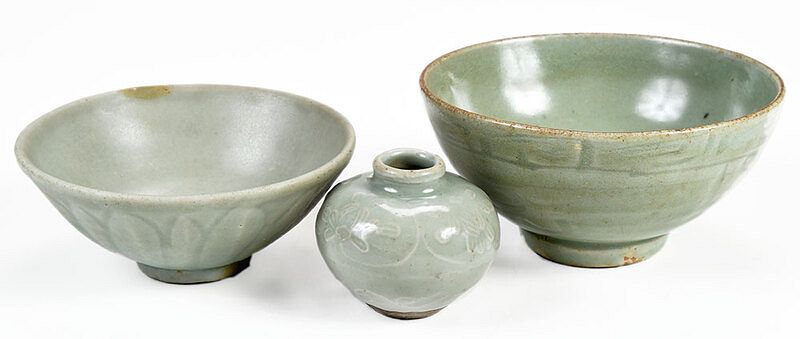 Appraisal: Three Pieces Song Style Celadon Stoneware Chinese Song dynasty or