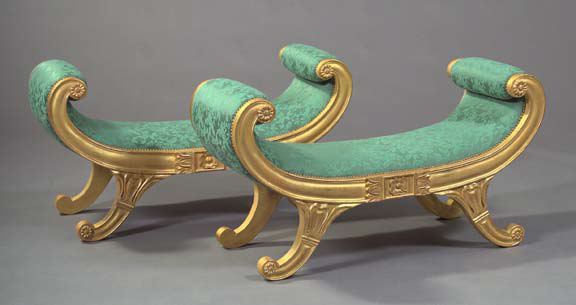 Appraisal: Pair of Regency-Style Giltwood Window Seats each with a padded