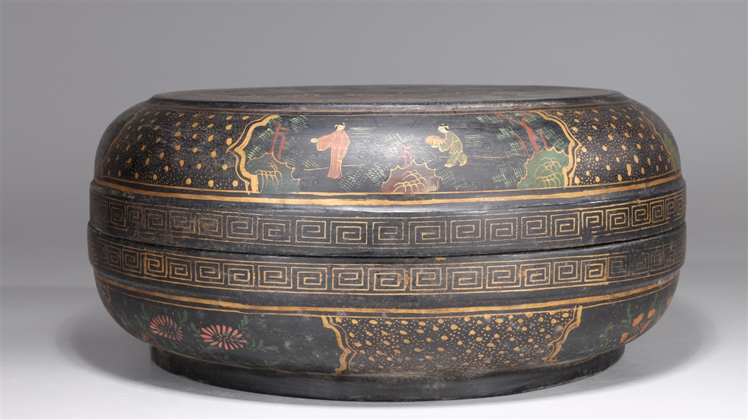 Appraisal: Chinese circular form lacquer covered wood box minor wear and