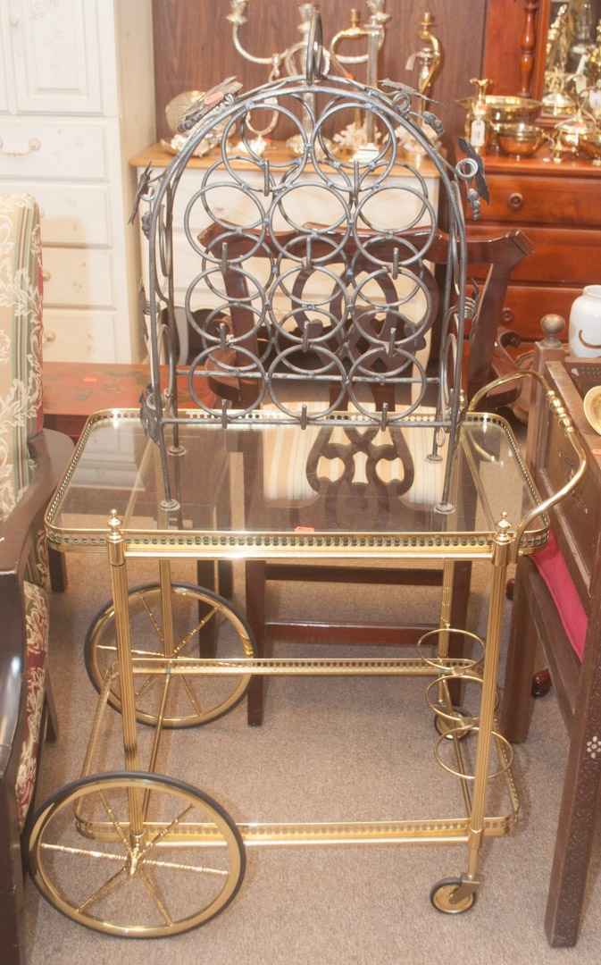 Appraisal: Wine rack and brass teacart