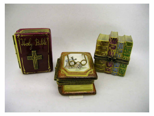 Appraisal: Lot of three Limoges hinged porcelain boxes including Holy Bible