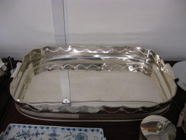 Appraisal: Huge Silverplate Gallery Tray x deep floral garland reticulated trim