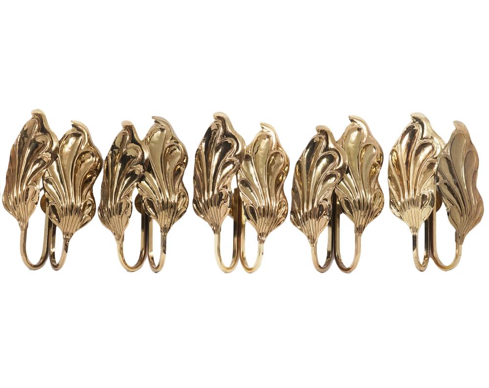 Appraisal: SET OF FIVE ITALIAN BRASS LEAF SCONCESSet of five Italian