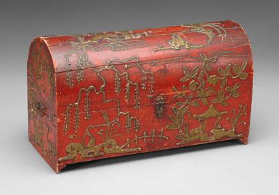 Appraisal: Painted dome-top wood box brass mountings red with raised gilt