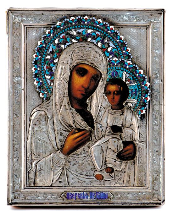 Appraisal: Russian silver clad icon circa - enameled silver-clad icon of