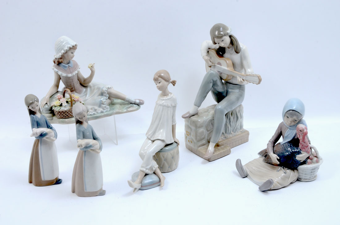 Appraisal: LLADRO PORCELAIN FIGURINES A NAO FIGURINE pieces total the Lladros