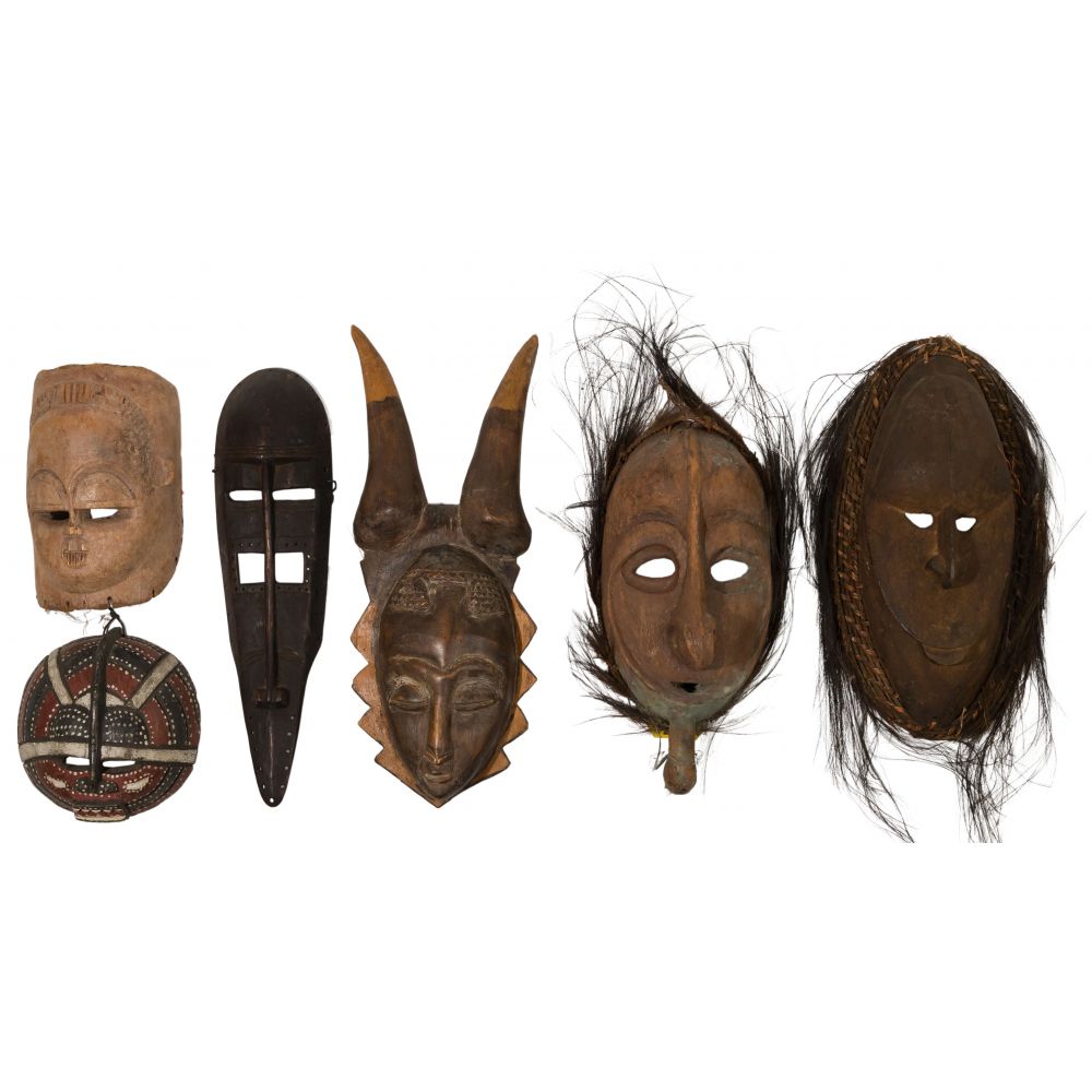 Appraisal: MULTI-CULTURAL WOOD TRIBAL MASK ASSORTMENT items including African tribal masks