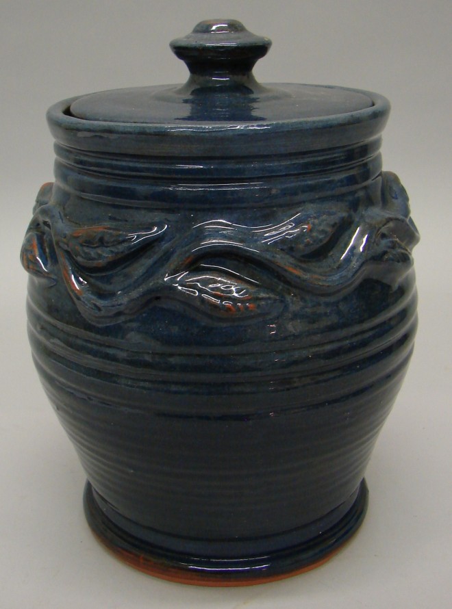 Appraisal: Lidded container with Lid - Blue decoration with relief leaf