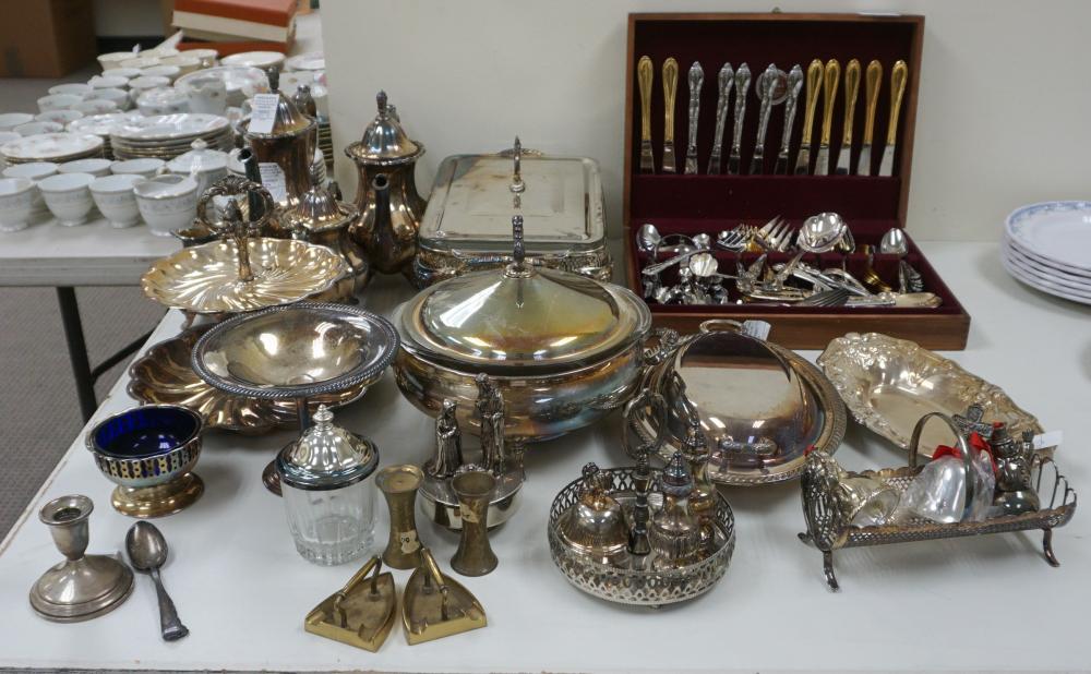 Appraisal: COLLECTION OF ASSORTED SILVERPLATE AND METALCRAFT WITH A WEIGHTED STERLING