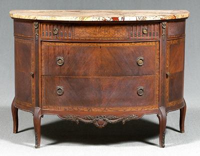 Appraisal: Louis XVI style marble-top commode D-shaped top with mottled red