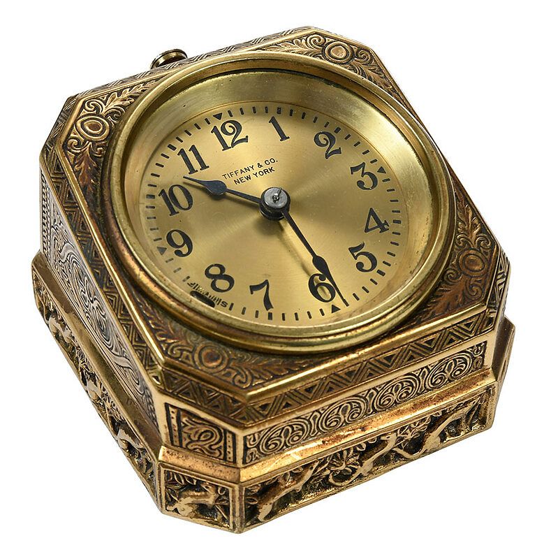 Appraisal: Tiffany Studios Gilt Bronze Venetian Desk Clock American early th