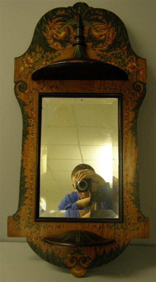 Appraisal: Late th century satinwood painted wall mirror with two shelves