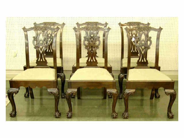 Appraisal: Set of six Centennial-era Chippendale dining chairs with upholstered seats