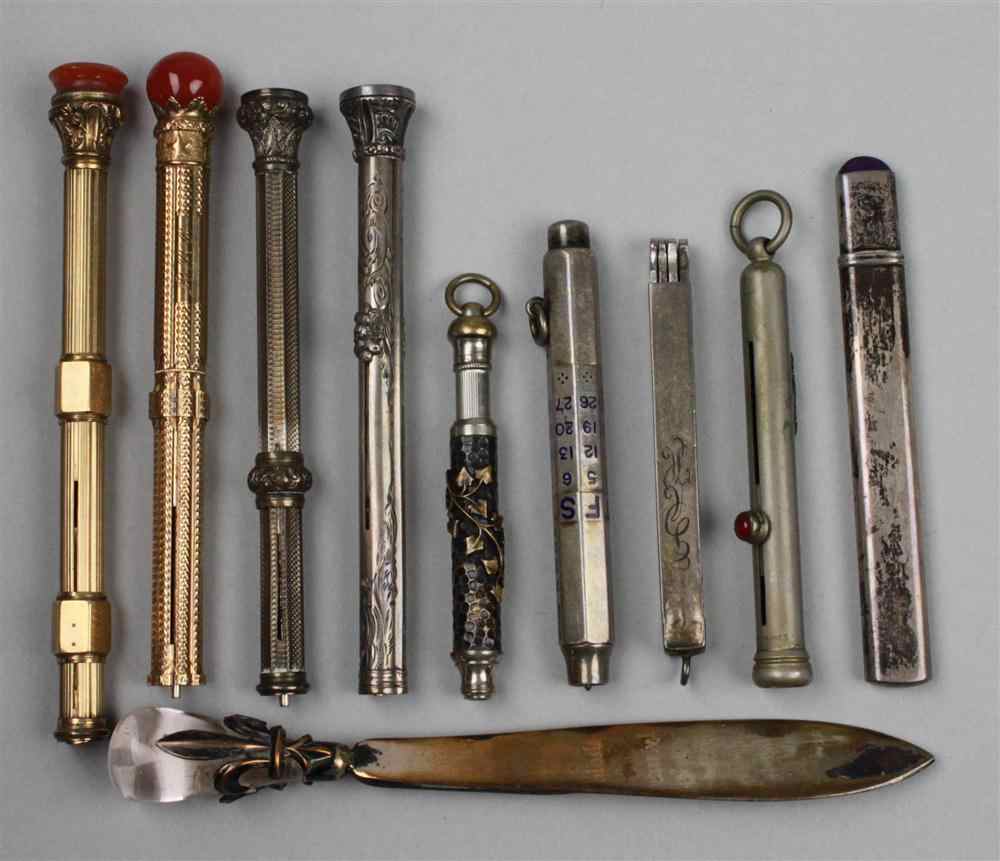 Appraisal: COLLECTION OF VICTORIAN PENCILS AND ACCOUTREMENTS including an example with