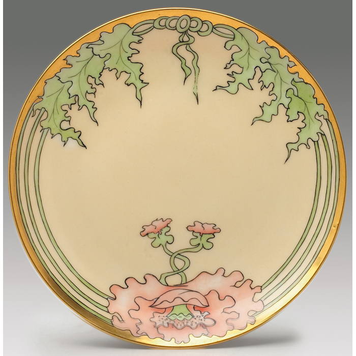 Appraisal: Pirkenhammer plate Austria hand painted cream-colored background with a pink