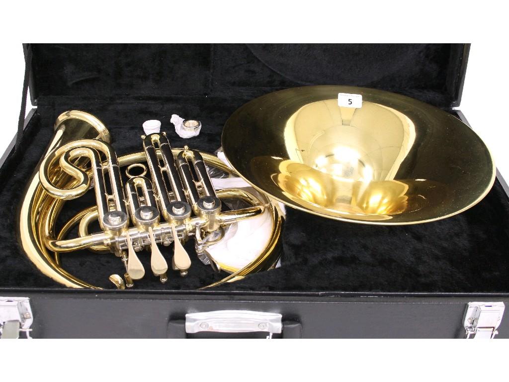 Appraisal: Gold lacquered four barreled French horn case new old stock