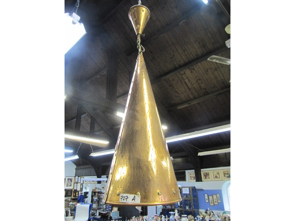 Appraisal: Arts and Crafts copper cone shaped light fitting