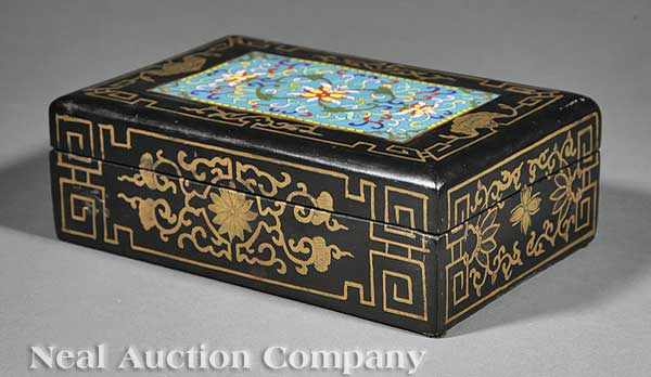 Appraisal: A Chinese Black Lacquer Cloisonn Enamel Inset Covered Box th