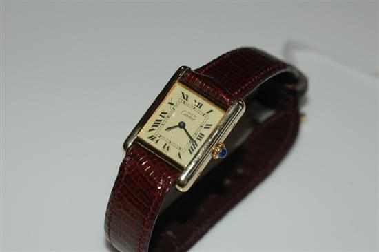 Appraisal: A LADIES TANK MANUAL WIND WRISTWATCH WITH ROMAN NUMERALS TO