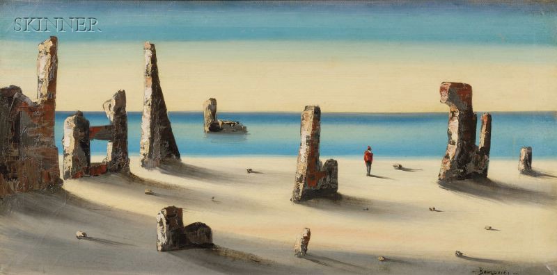 Appraisal: Continental School th Century At the Shore A Surrealist Landscape