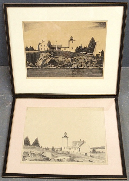 Appraisal: - Two framed and matted lighthouse prints by Joseph P