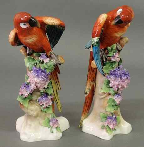 Appraisal: Pair of colorful German porcelain parrots th c h