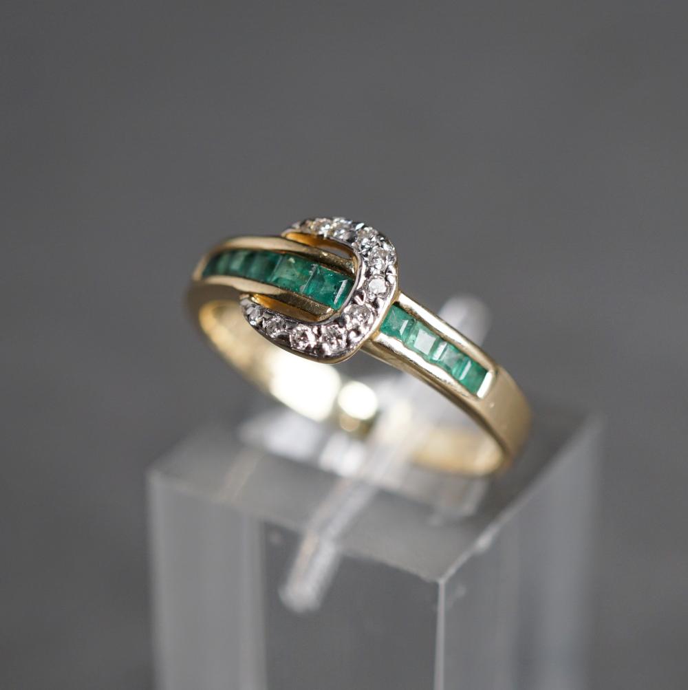 Appraisal: -KARAT YELLOW-GOLD EMERALD AND DIAMOND RING GROSS DWT SIZE -Karat