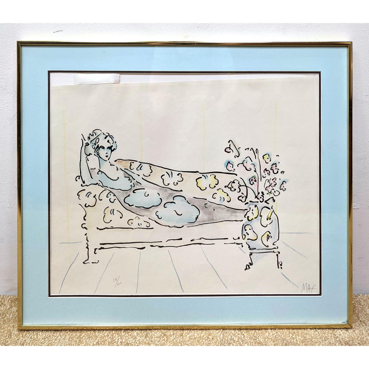 Appraisal: Signed PETER MAX Modernist Print Reclining Woman with Flowers Signed