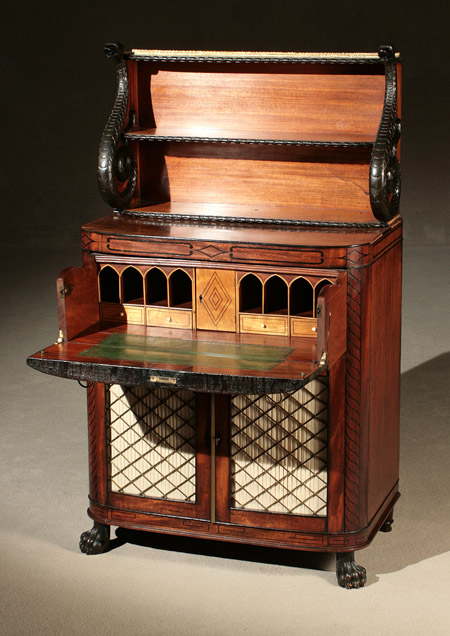 Appraisal: Regency Ebonized Wood and Mahogany Secr taire-Chiffonier Attributed to Morel